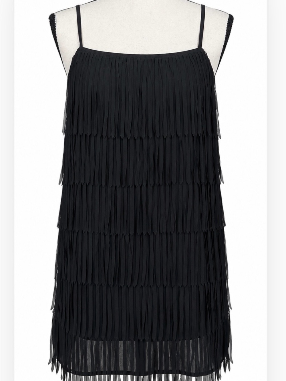 Guess Black Tiered Fringe Cami Tank Top Whimsigoth Dark Fairy Grunge Blouse L